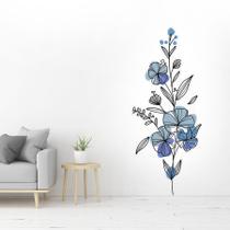 Adesivo Parede Flores Azuis Delicadas Minimalista Decorativo