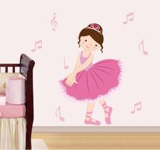 Adesivo parede infantil Bailarina menina notas musicais 01