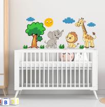 Adesivo Parede Infantil Safari Cartoon Girafa Leão Elefante