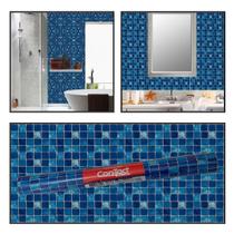 Adesivo Parede Sala Quarto Cozinha Banheiro Móveis Armário Porta Lavável Pastilha Azul 45cmx10m