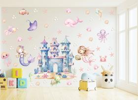 Adesivo Parede Sereias Castelo Fundo do Mar Vida Marinha