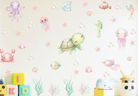 Adesivo Parede Tartaruga Cute Fundo do Mar Vda Marinha
