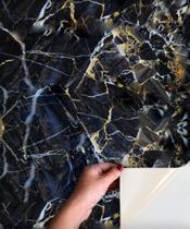 Adesivo Piso Lavável Chão Marmore Preto E Gold Impermeável