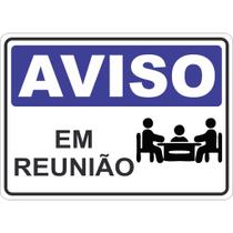 Adesivo placa aviso sinalização atenção en reuniao 15x21 cm ou 21x30cm azul auto colante ambiente in
