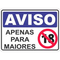 Adesivo placa aviso sinalização atenção para maiores de 18 anos 15x21 cm ou 21x30cm azul auto colant