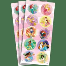 Adesivo Redondo P/ Festa (Tema: Princesas Disney) - Contém 30 Unidades