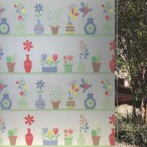 Adesivo Sem Cola Janela Vidro Jateado Vaso de Flores 200x60cm