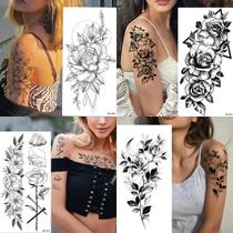 Adesivo Temporário De Tatuagem Floral Geométrica À Prova d'Água Para Mulheres E Homens, Tatuagem