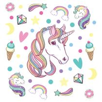 Adesivo Unicórnio Arco Iris para Quarto de Menina 107x120cm Adesivo Unicórnio Arco Iris para Quarto de Menina 107x120cm