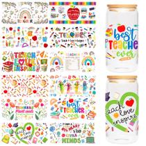 Adesivo UV DTF Cup Wraps Teacher para vidro de 500 ml, 12 folhas Adesivo UV DTF Cup Wraps Teacher para vidro de 500 ml, 12 folhas