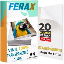 Adesivo Vinil Transparente 100 % Jato Tinta A4 - 20 Folhas - Ferax