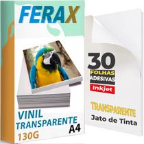 Adesivo Vinil Transparente 100%, Jato Tinta A4 - 30 Folhas - Ferax