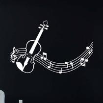 Adesivo violino musica notas decoração quarto sala Cor:Branco
