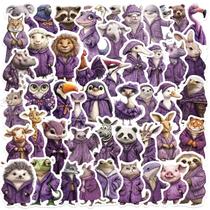 Adesivos: 50 peças de animais em roupas roxas, vinil, impermeáveis