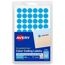 Adesivos Avery Color-Coding removíveis de 1,3 cm redondos azul claro Adesivos Avery Color-Coding removíveis de 1,3 cm redondos azul claro