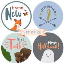 Adesivos Baby Milestone RubyRoo Monthly, pacote com 28, Woodland