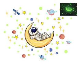 Adesivos Brilham no Escuro Astronauta Deitado na Lua, Planetas e Estrelas - Decoração Quarto Infatil
