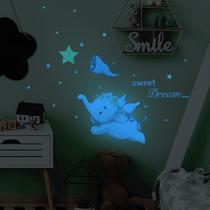 Adesivos Brilham no Escuro Fosforescente Elefante Captura Estrelas Azul - Decoração Quarto Infantil
