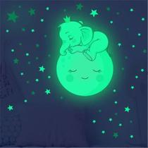 Adesivos Brilham no Escuro Fosforescente Elefante, Lua, Estrelas - Decoração Quarto Infantil