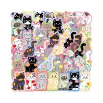 Adesivos Coloridos De Flores E Gatos 50pcs Impermeáveis Para Decoração De Celular, Caderno, Copo E