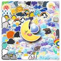 Adesivos com tema climático Cartoon Sun Moon Cloud Rainbow x100 Adesivos com tema climático Cartoon Sun Moon Cloud Rainbow x100
