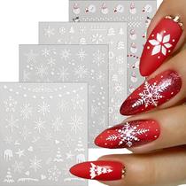 Adesivos de arte de unhas de Natal em 5D em relevo, 8 folhas para mulheres