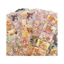 Adesivos De Desenhos Animados HelloKitty Rilakkuma, 5 Folhas, Decalques a Laser Com Efeito Flash,