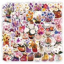 Adesivos de flores desenhados à mão, 54 peças, design de vaso de chá, à prova d'água
