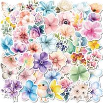 Adesivos de flores em aquarela, 50 peças de vinil botânico pastel