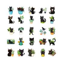Adesivos De Gato Preto Em Estilo Cartoon, 50 Peças, Desenhados À Mão Para Decoração De Copos,