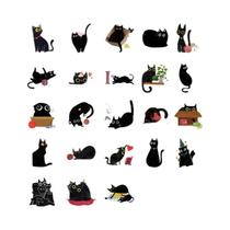Adesivos De Gato Preto Kawaii 46pcs Em Caixa, Decoração DIY Fofa, Material De Escritório Estilo