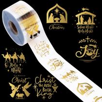 Adesivos de Natal Roll AnyDesign 1000 unidades Gold Foil Nativity Adesivos de Natal Roll AnyDesign 1000 unidades Gold Foil Nativity