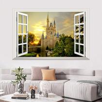 Adesivos de parede 3D Castle Window Scenic Sunset View 60x90cm