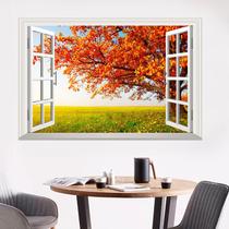 Adesivos de parede 3D Faux Window Autumn Landscape 60x90cm PVC