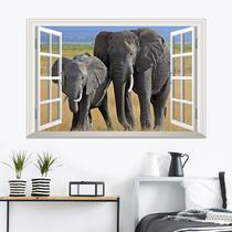 Adesivos de parede 3D Window Effect Elephant African Savanna