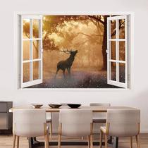 Adesivos de parede 3D Window Sunset Deer Forest Scenery 60x90cm