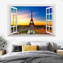 Adesivos de parede 3D Window View Eiffel Tower Paris Sunset 60x90cm