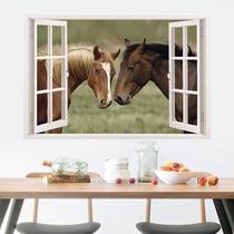 Adesivos de parede 3D Window View Horse Grassland 90x60cm PVC