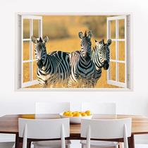 Adesivos de parede 3D Zebra Window Safari Animals Grassland 90x60cm