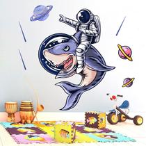 Adesivos de parede Astronaut Shark Cartoon Space Cosmic 30x90cm