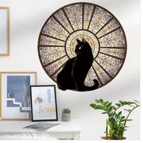 Adesivos de parede Black Cat Round Pattern Window 40x40cm PVC Adesivos de parede Black Cat Round Pattern Window 40x40cm PVC