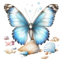 Adesivos de parede Blue Butterfly Seashells Beach Theme 30x30cm