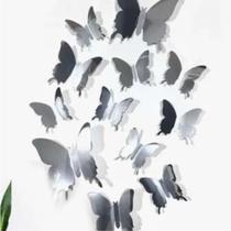 Adesivos de Parede Borboleta 3D Prata com 12 unidades