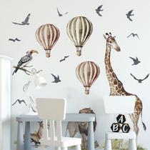 Adesivos de parede Cartoon Animal Giraffe Lion Hot Air Balloon