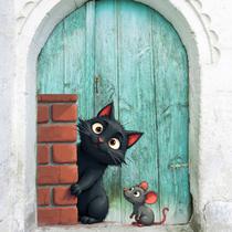 Adesivos de parede Cartoon Cat and Mouse PVC 29,5 x 29,5 cm