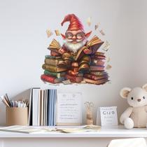 Adesivos de parede Cartoon Gnome lendo livros em estilo de biblioteca