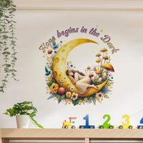 Adesivos de parede Cartoon Moon Girl com flores em PVC 40x40cm