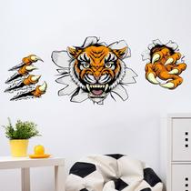 Adesivos de parede Cartoon Tiger 3D Tiger Head Breaking Through Adesivos de parede Cartoon Tiger 3D Tiger Head Breaking Through