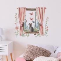 Adesivos de parede Cat Window View Cute Kitten Watching Butterfly Adesivos de parede Cat Window View Cute Kitten Watching Butterfly