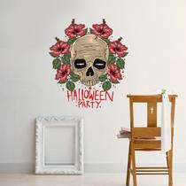Adesivos de parede Caveira de Halloween com flores em PVC 38x43cm Adesivos de parede Caveira de Halloween com flores em PVC 38x43cm
